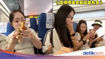 Konten Kreator China Mukbang Di Kereta dan Ajak Penumpang Makan Bareng